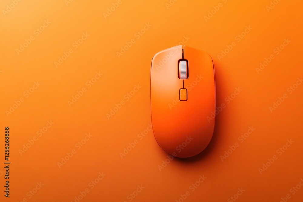 Poster orange computer mouse is centered on a matching orange background, showcasing a minimalist design id
