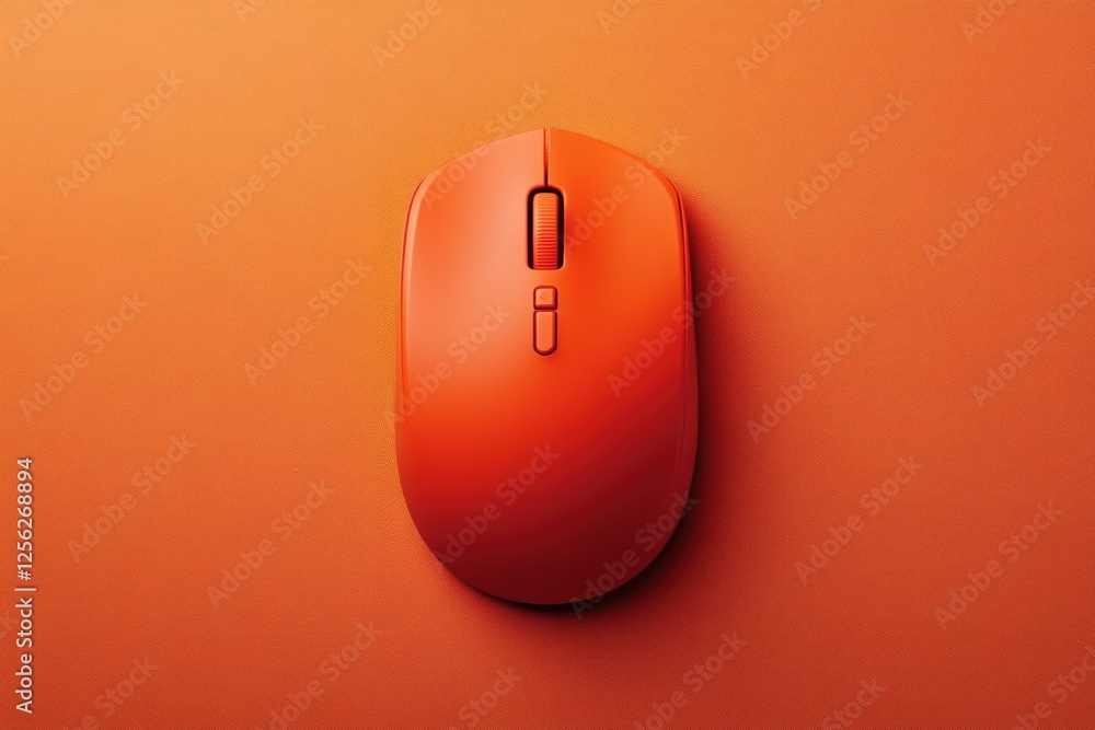 Fototapete Bright orange computer mouse sits on a matching orange backdrop, creating a vibrant and modern look for technology-related designs and artworks