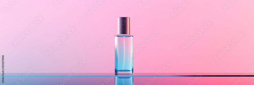 Aufkleber sleek cosmetic bottle on reflective surface with clean pastel toned background for product display. 