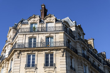 Facade of residential building in Paris, France
