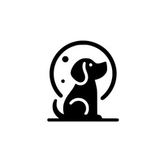 Sitting Beagle: Monochromatic Logo of Dog Inside Circle and Stars, Minimalist Design.