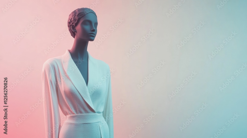Aufkleber stylish mannequin in modern outfit against pastel background with clean lighting and blank space for