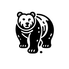 Silhouette of a standing bear, black and white, with a modern and minimal design on a plain white background.