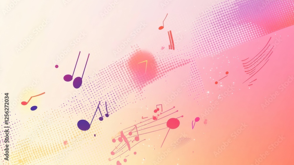 Aufkleber vibrant minimalist background featuring k pop elements with music notes and microphones for a lively