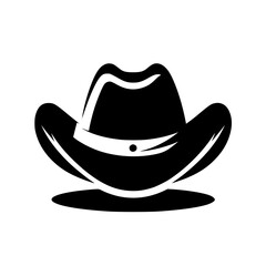 Black and White Cowboy Hat Illustration: Cowboy Hat Silhouette with Detailed Details.