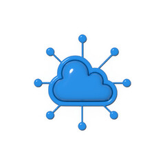 Blue 3D cloud icon with connecting nodes representing cloud technology data networks and communication in a modern digital environment