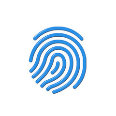 A digitally rendered blue fingerprint symbolizing identity and security with a clean modern design on a stark white background Authentication icon