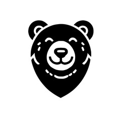 Black and white illustration of a smiling bear head in a clean, minimalist style.