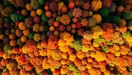 Autumn Forest Canopy Aerial Drone View of Trees in Red Orange and Green Fall Colors