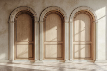 arch doors beige colors product podium mockup 