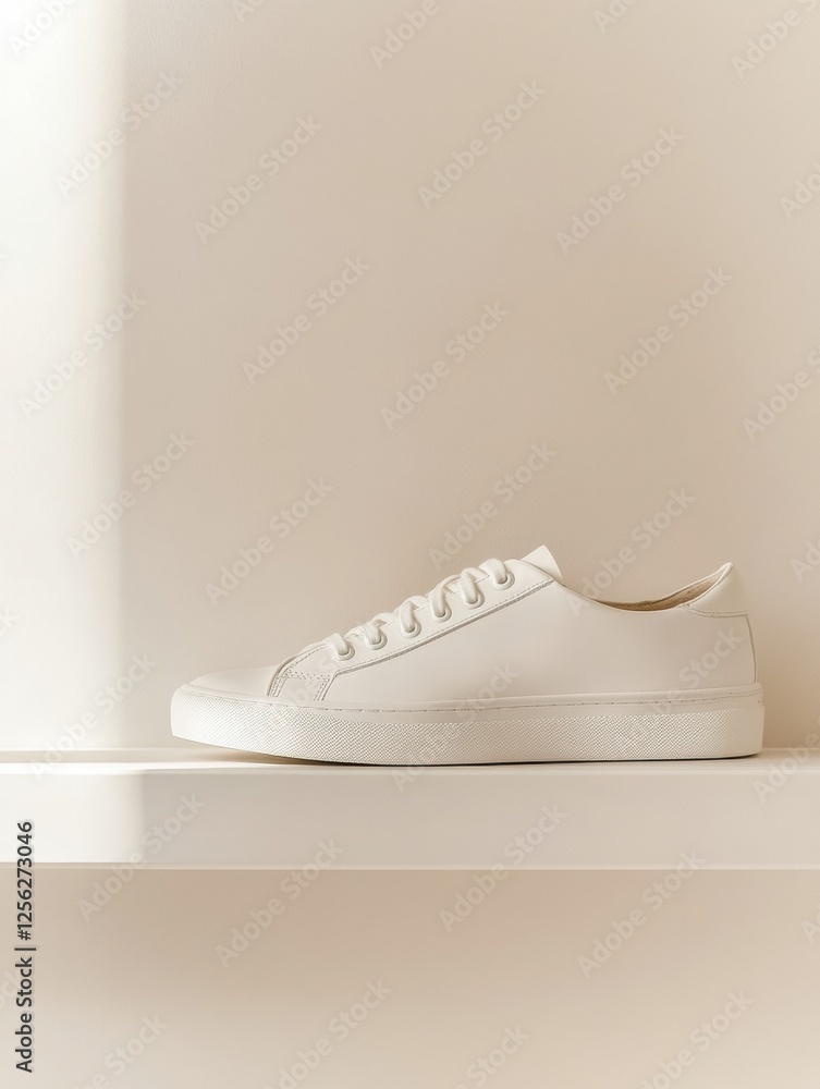 Poster sleek minimalist shoe shelf showcasing stylish sneakers in an organized and modern display for a sty