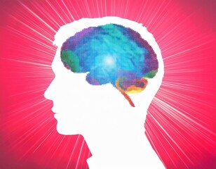 silueta del cerebro de la cual emanan rayos de luz en el espacio