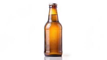 Amber Beer Bottle on White Background