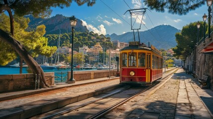 Port Soller tram at Majorca, Balearic Islands, Spain