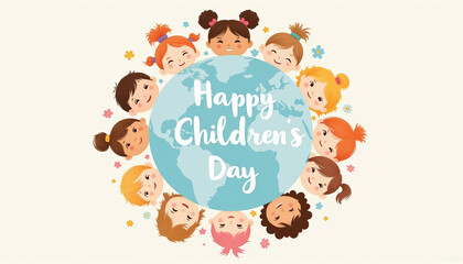 Fototapeta premium Happy Children's Day with diverse children around the globe