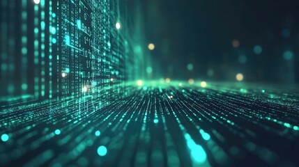 Green binary code abstract background with glowing numbers , technology, digital, data, coding, internet, computer