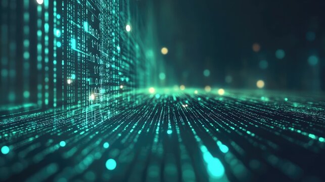 Green binary code abstract background with glowing numbers , technology, digital, data, coding, internet, computer