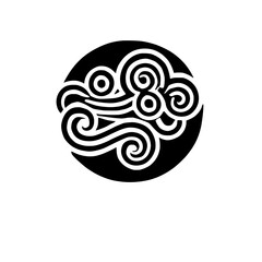 Black-and-White Swirls. Abstract composition of the image is an illustration of a swirling stylized design floating on a white background with a shadow.