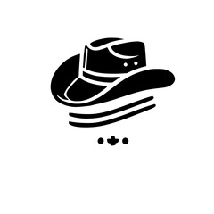 Cowboy hat icon, black silhouette, white background, minimalist design, abstract, illustration