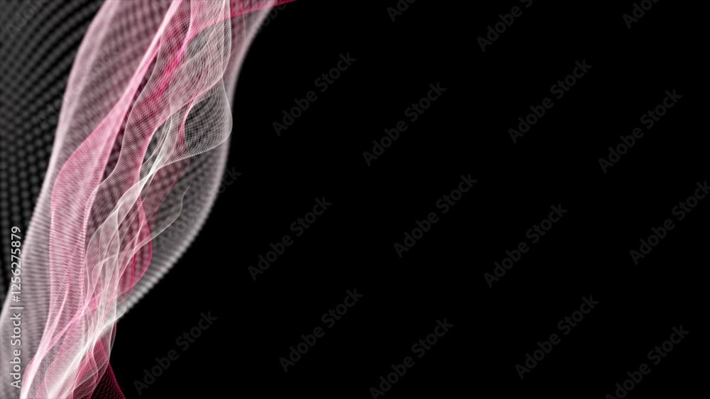 Poster powerful video animation with particle wave object in slow motion and space for text, 4096x2304 loop