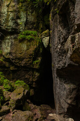 A crevice or cave in between two boulders along the Niagara Escarpment (Bruce Trail)