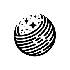 Black and white sphere with lines and stars, showcasing a simple elegant style of cosmic sphere.