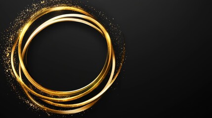 Golden Rings on Black Background - Elegant gold rings with glitter on a black background. Perfect for luxury branding, invitations, or website design