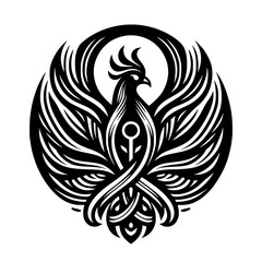 Black and White Phoenix, Bird of Legend, Symbol of Resilience, Black and White, Detailed Imagery