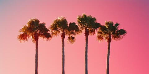 palm trees at sunset, Palm tress on pink background.