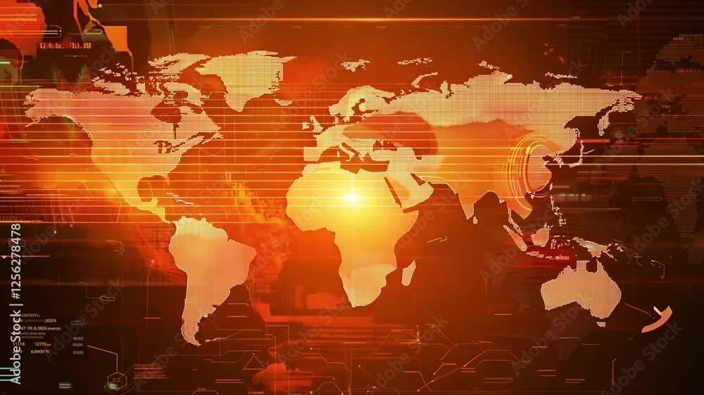 Poster abstract world map with digital elements and glowing highlights