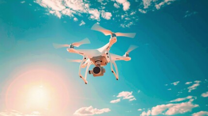 A stunning drone gracefully hovering in the sky, capturing absolutely breathtaking aerial footage from above