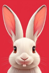 Obraz premium Adorable white rabbit posing on a vibrant red background