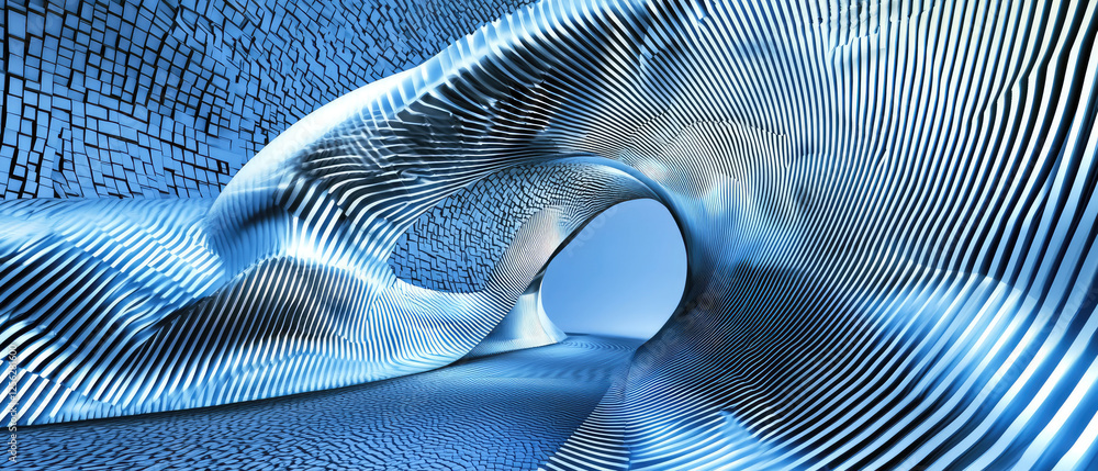 Aufkleber abstract blue tunnel with flowing patterns and light effects, evoking a sense of motion and depth