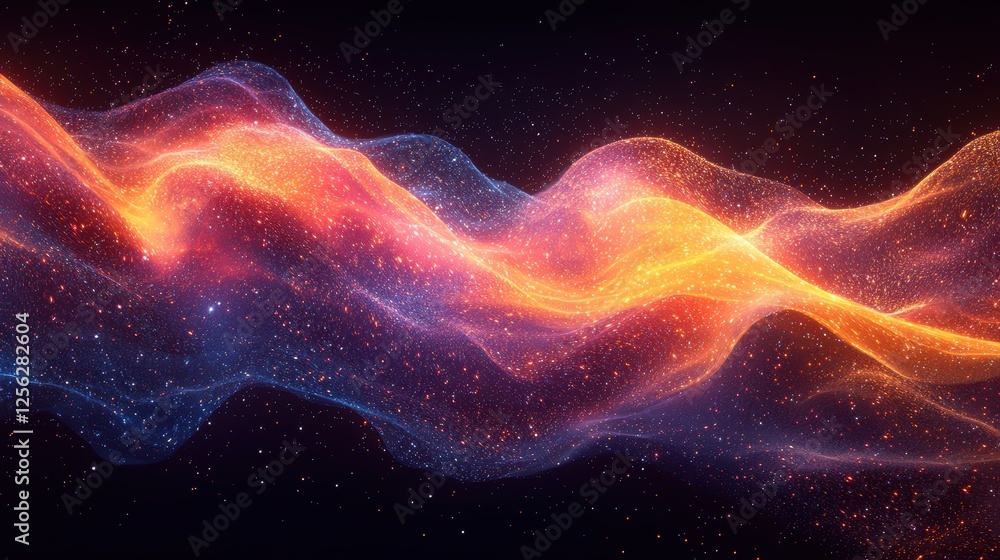 Poster abstract waves of light and color creating a cosmic atmosphere.