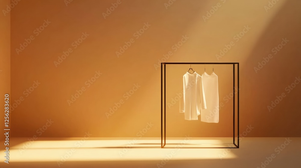 Leinwandbilder minimalist clothing rack with neatly arranged garments in a warm, softly lit space. generative ai
