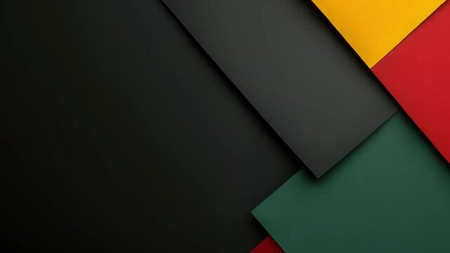 Black History Month color background. African American history month, Juneteenth freedom day celebration. Abstract red, yellow, green color layout on black paper background, banner.
