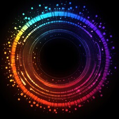 Colorful digital circular data visualization on dark background