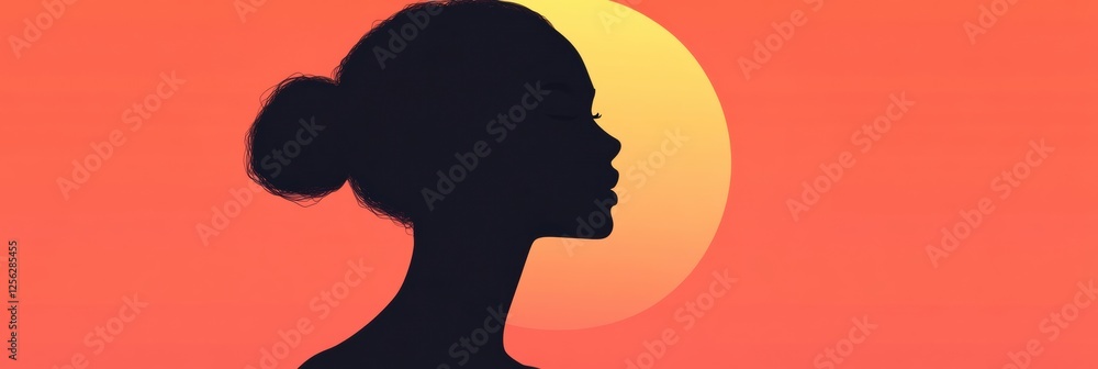 Poster Silhouette of a model at sunset creating a serene atmosphere with glowing light and minimalist style for creative projects. Generative AI