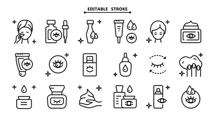 Eye Cream outline icons set. Editable stroke. Skin care symbols collection. Creative Eye Cream. Vector isolated drawing