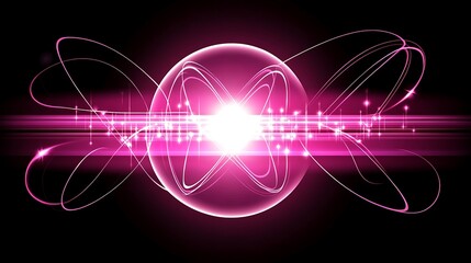 Pink energy sphere, cosmic background, abstract art