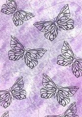 Pattern art butterfly on a watercolor background. Layout for printing illustrations on T-shirts, notepads, covers