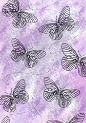 Pattern art butterfly on a watercolor background. Layout for printing illustrations on T-shirts, notepads, covers