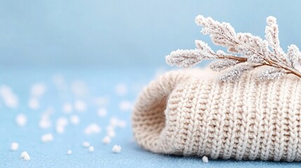Soft Knitted Sweater, Winter Ornament, Light Blue Background, Cozy Style, Suitable for Fashion or Lifestyle