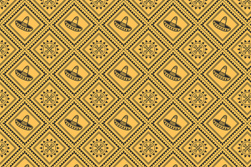 Fiesta Cactus and Sombrero Seamless Pattern Vector Illustration