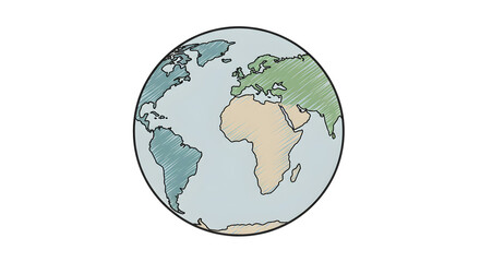 Globe Earth Drawing with Continents and Ocean Color Illustration. Generative AI