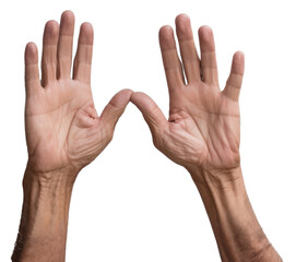 PNG Senior hands finger gesturing touching.