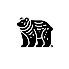 Bear silhouette illustration against white background in a minimalist, contemporary style; a single, distinct and stylized animal figure.