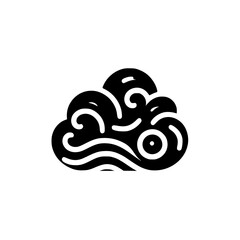 Black Cloud Silhouette on White Background: A stylized depiction of a cloud with a minimalist design, resembling a weather pattern.