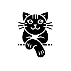 Black and White Minimalist Cat Graphic: A cat with a minimalist design, the cat is facing forward, resting.