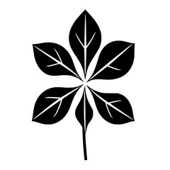 Black and white five-leafed buckeye leaf, isolated on a white background, minimalist and a minimalist design.